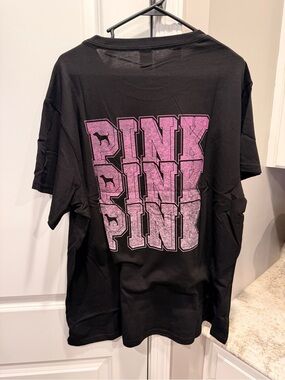 VS PINK FRIDAY CAMPUS TEE SHIRT BLACK PINK LOGO SIZE XL